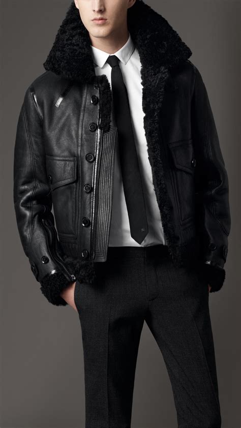 burberry shearling double collar jacket men|Burberry men's shearling aviator jacket.